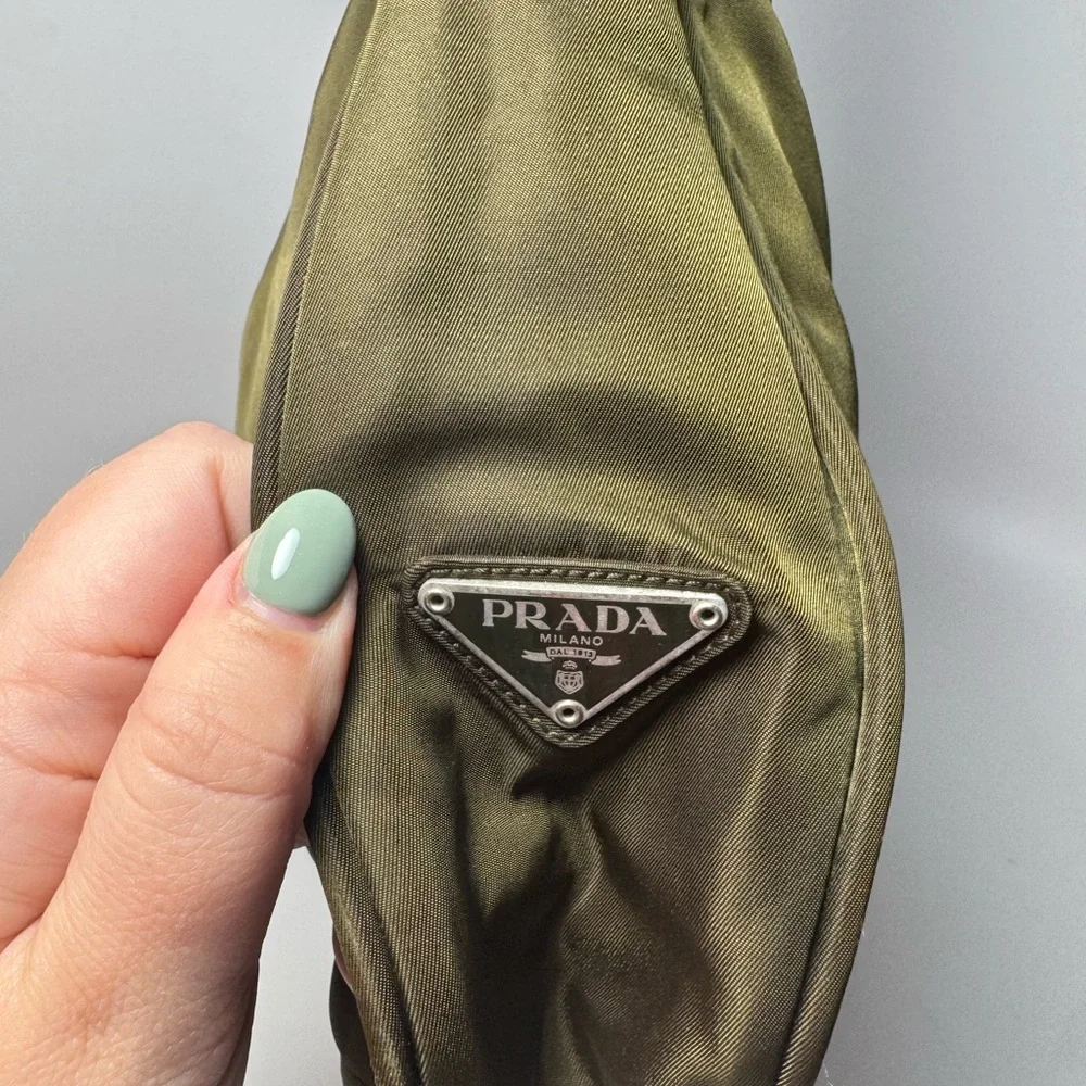 SOLD Prada Olive Green Nylon Shoulder Bag Hobo Style Luxury Fashion - Picture 12 of 16